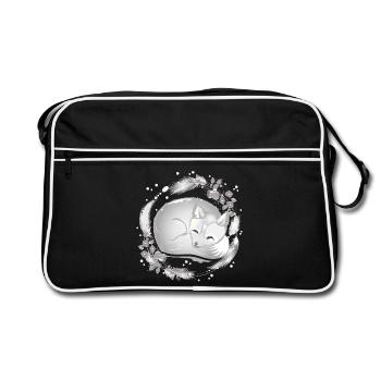 Petit renard polaire dormant dans des couleurs argentées - Sac Retro - noir/blanc - Devant
