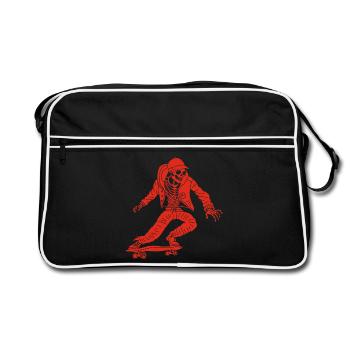 Red Skeleton on Skateboard - Retro Bag - black/white - Front