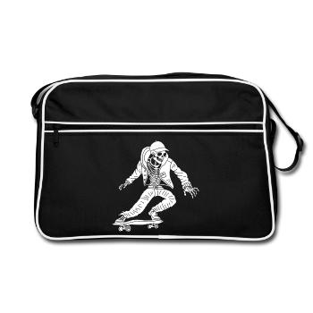 White skeleton on skateboard - Retro Bag - black/white - Front