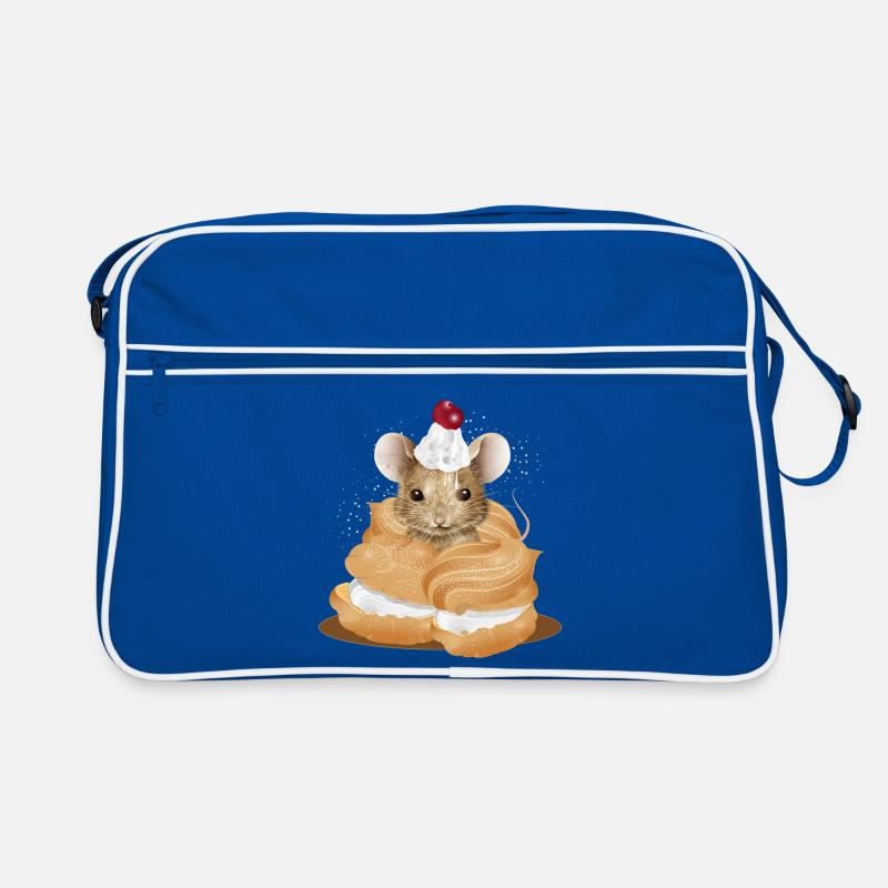 Maus mit Sahnehäubchen inmitten von Windbeuteln Retro Tasche