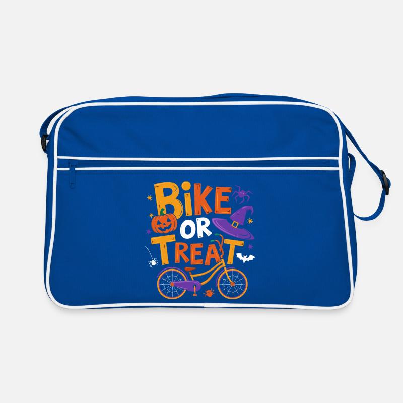 Halloween-Fahrrad oder Leckerli-Illustration Retro Tasche