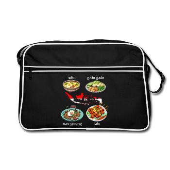 Indonesische Gerichte: Soto, Gado Gado, Nasi goren - Retro Tasche - Schwarz/Weiß - Vorne