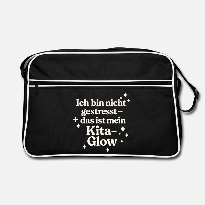 Ich bin nicht gestresst... (hellbeige) - Retro Tasche - Schwarz/Weiß
