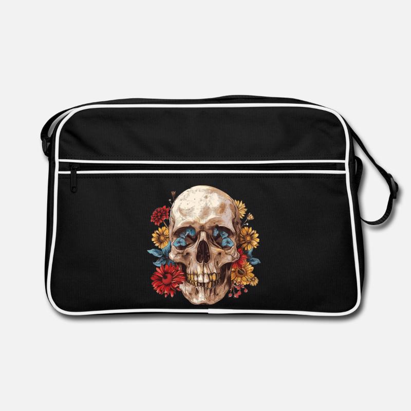 Crâne, crâne avec des fleurs Sac Retro