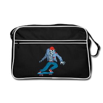 Skeleton on skateboard - Retro Bag - black/white - Front