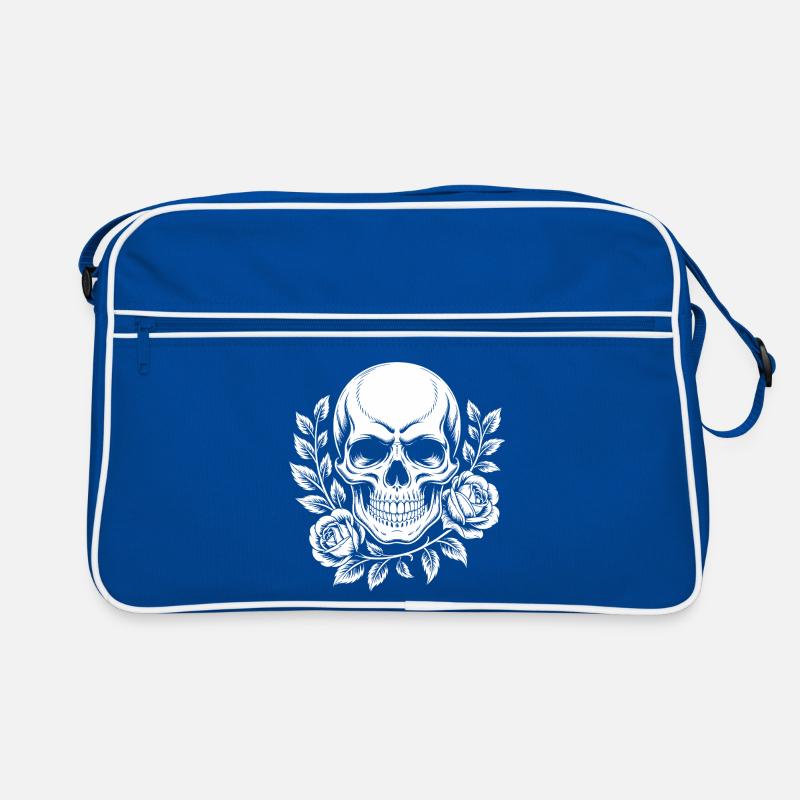 Crâne monochrome avec branche de rose Sac Retro