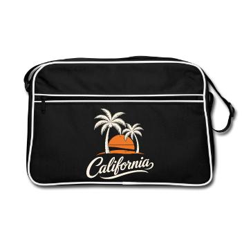 Palmen und kalifornischer Sonnenuntergang - Retro Tasche - Schwarz/Weiß - Vorne