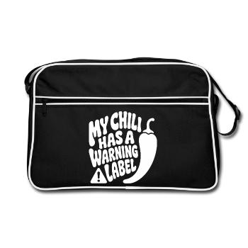This Chilli Needs a Warning Label – Scharf - Retro Tasche - Schwarz/Weiß - Vorne