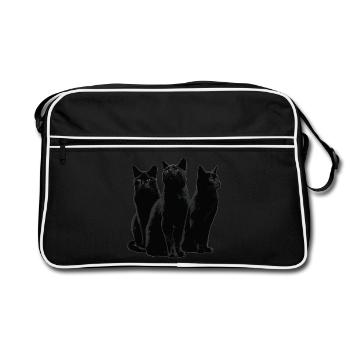 Katzen Halloween - Retro Tasche - Schwarz/Weiß - Vorne