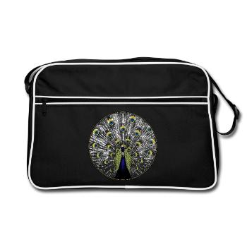 Peacock in woodcut look - Retro Bag - black/white - Front