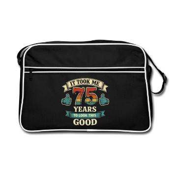 75 Ans Pour Être Aussi Beau - Humour Anniversaire - Sac Retro - noir/blanc - Devant