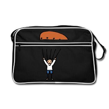 Gleitschirmflieger mit Gleitschirm - Retro Tasche - Schwarz/Weiß - Vorne
