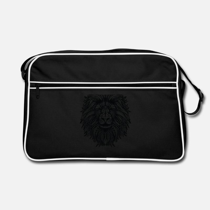 Mandala Löwe mit Löwenmähne - Retro Tasche - Schwarz/Weiß