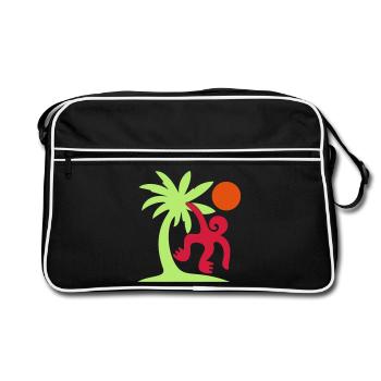 Affe Palme Sonne - Retro Tasche - Schwarz/Weiß - Vorne