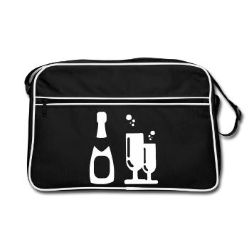 Sekt mit Gläsern - Retro Tasche - Schwarz/Weiß - Vorne
