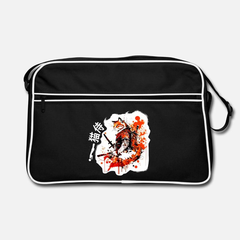 Samurai Katze in Rot Retro Tasche