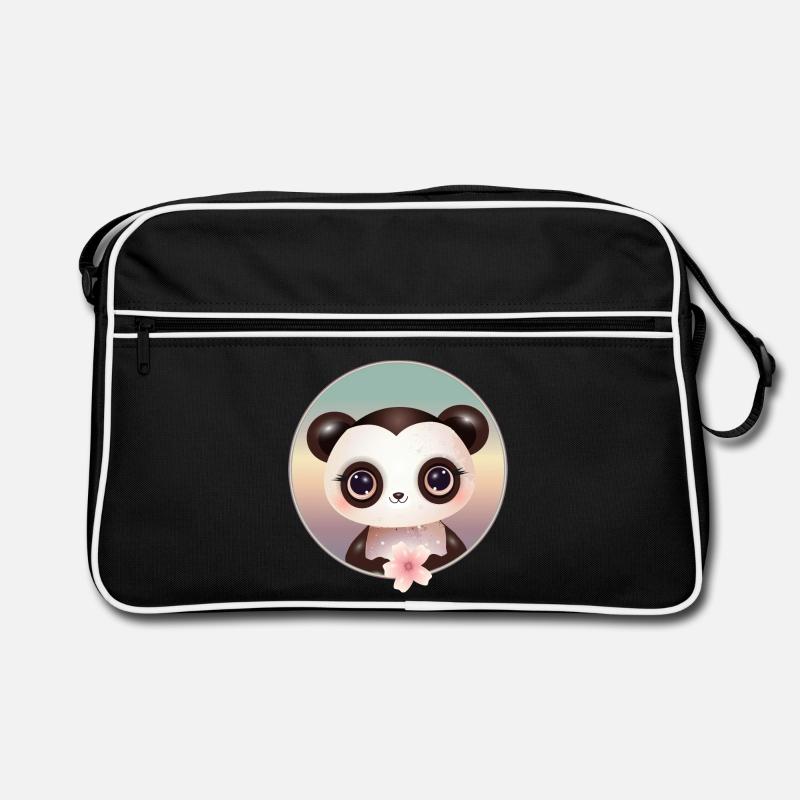 Cute panda bear with a cherry blossom Retro Bag