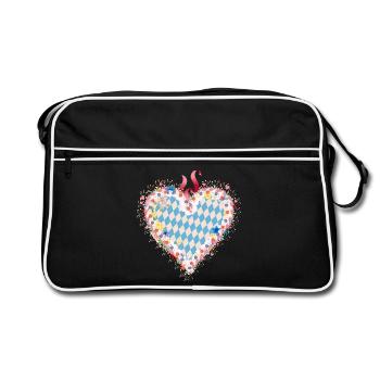 Forme de cœur en pain d’épices dans le style bavarois bleu et blanc - Sac Retro - noir/blanc - Devant