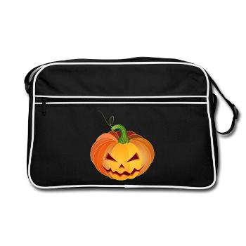 orange halloween pumpkin face - Retro Bag - black/white - Front