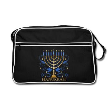 gold-colored Hanukkah candlestick with two doves - Retro Bag - black/white - Front
