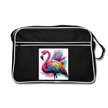 Rosa Flamingo - Retro Tasche - Schwarz/Weiß - Vorne