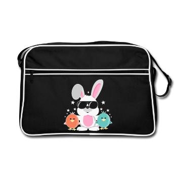 Lapin avec lunettes de soleil, poussin, lapin, lapin de Pâques - Sac Retro - noir/blanc - Devant