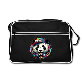 Panda DJ Deejay avec des écouteurs écoute de la musique - Sac Retro - noir/blanc - Devant