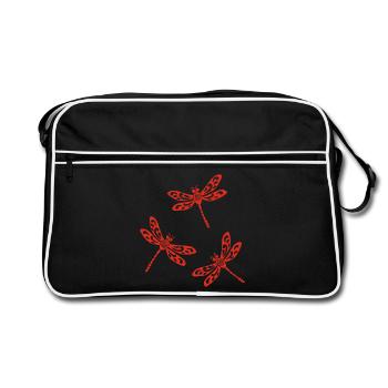Trio roter Libellen - Retro Tasche - Schwarz/Weiß - Vorne