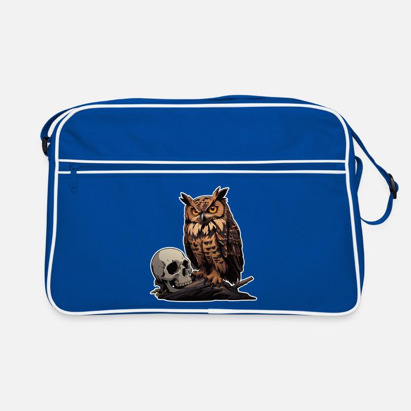 Mystische Eule sitzt auf einem Skull Retro Tasche