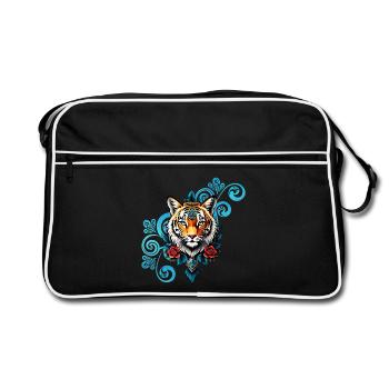 Tiger with floral decorations. - Retro Bag - black/white - Front