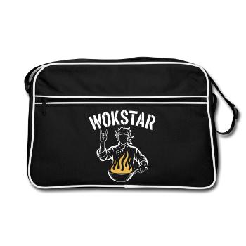 Wok Und Rock Wokstar Lustiges Wok-kochen - Retro Tasche - Schwarz/Weiß - Vorne