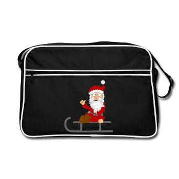 Weihnachtsmann auf dem Schlitten - Retro Tasche - Schwarz/Weiß - Vorne