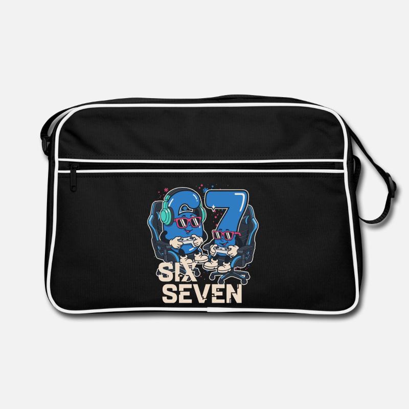 6 7 Sechs Sieben Aura Points Kids Gaming Meme  - Retro Tasche - Schwarz/Weiß