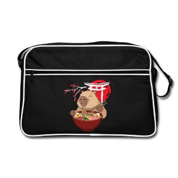 Capybara mange une soupe de ramen mignonne drôle - Sac Retro - noir/blanc - Devant