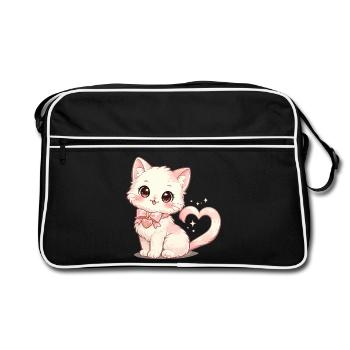 Chat pastel avec un nœud en forme de cœur - Sac Retro - noir/blanc - Devant