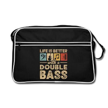 Double Bass Player Bassist Upright Bass Musician - Retro Bag - black/white - Front