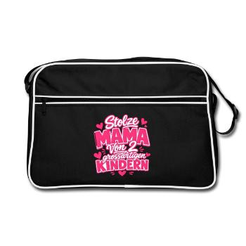 stolze Mama von 2 Kindern Mutter von 2 Kindern  - Retro Tasche - Schwarz/Weiß - Vorne