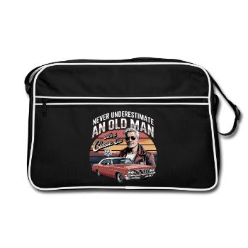 Ne sous-estimez jamais un vieil homme avec une voiture classique - Sac Retro - noir/blanc - Devant