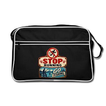 Stop Running – Go fishing. - Retro Bag - black/white - Front