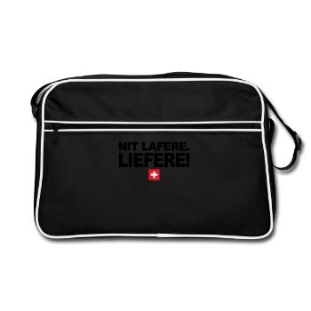 Nit lafere. Liefere! Lustige Schweizer Sprüche CH - Retro Tasche - Schwarz/Weiß - Vorne