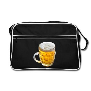 Goldenes Bierglas Motiv - Retro Tasche - Schwarz/Weiß - Vorne