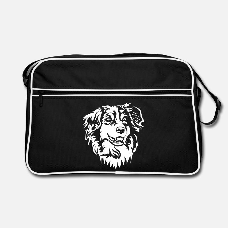 Australian Shepherd Kopf "Black Edition" - Retro Tasche - Schwarz/Weiß