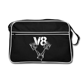 V8 Symbole Moteur Piston Illustration Voitures Graphique - Sac Retro - noir/blanc - Devant