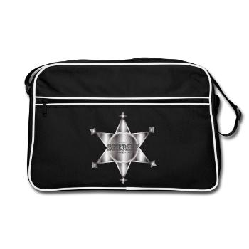 außergewöhnlicher silberfarbene Sheriffstern - Retro Tasche - Schwarz/Weiß - Vorne
