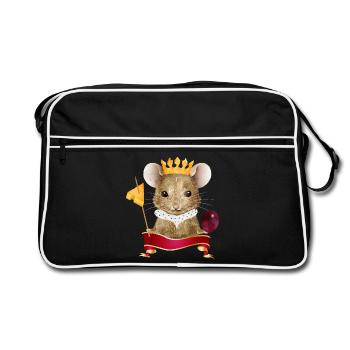 Souris avec couronne de fromage, raisin et cure-dent - Sac Retro - noir/blanc - Devant