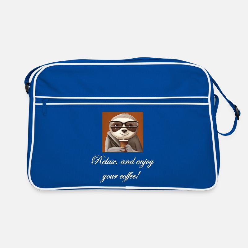 Sloth drinking coffee. Retro Bag