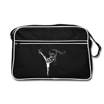 Chibi Girl avec coup de pied - blanc - Sac Retro - noir/blanc - Devant