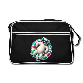 Ein relaxter Eisbär auf einem Schwimmreifen - Retro Tasche - Schwarz/Weiß - Vorne