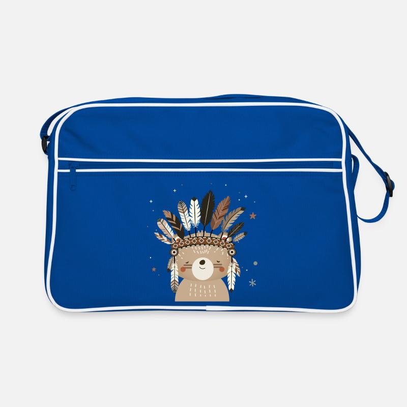 Cute bear with feather headdress in boho style Retro Bag