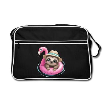 Paresseux kawaii en flamant rose🦩 - Sac Retro - noir/blanc - Devant
